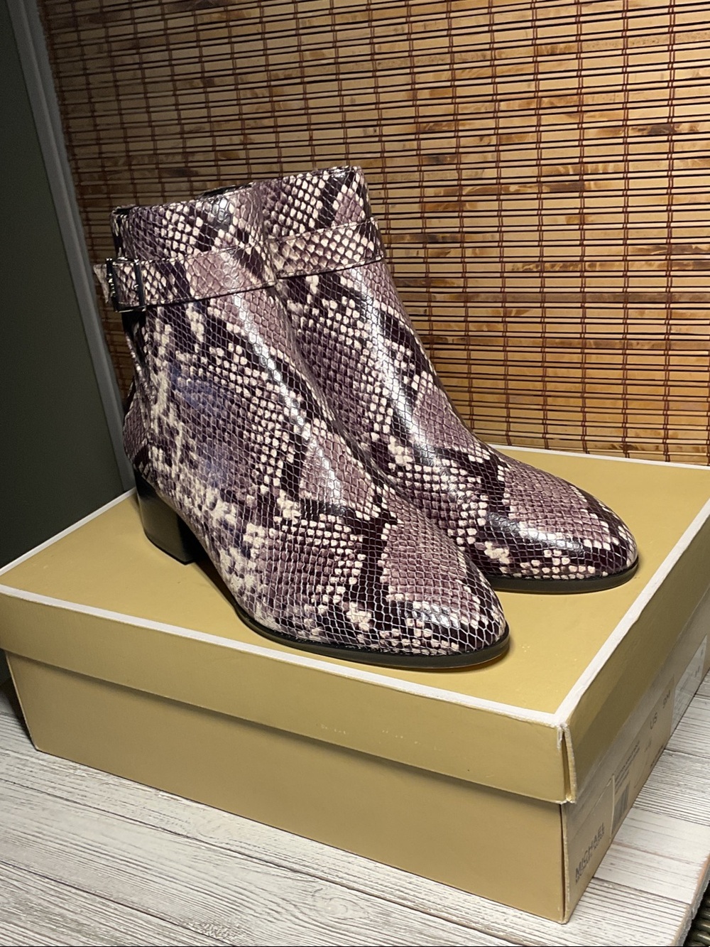 Michael Kors Purple Snake-Print Ankle Booties